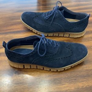 Cole Haan Navy Suede Wingtip Oxford Loafers